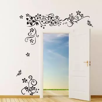 Наклейка на стену из ПВХ, черная цветочная лоза, виниловая художественная наклейка для гостиной, спальни, декор, съемная