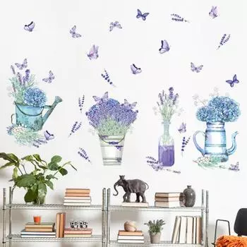 Наклейка на стену Элегантная наклейка на палочку для украшения дома Гортензия Лаванда Бабочка Декоративная