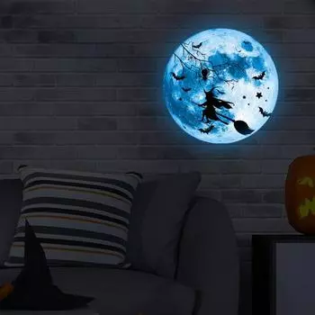 Наклейка на стену «Луна на Хэллоуин» светится в темноте, ведьма, летучая мышь, паутина, луна, наклейка для спальни, окна, стены, потолка, декор 20cm