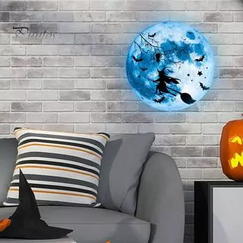 Наклейка на стену «Луна на Хэллоуин» светится в темноте, ведьма, летучая мышь, паутина, луна, наклейка для спальни, окна, стены, потолка, декор 20cm