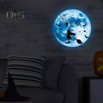 Наклейка на стену «Луна на Хэллоуин» светится в темноте, ведьма, летучая мышь, паутина, луна, наклейка для спальни, окна, стены, потолка, декор 20cm