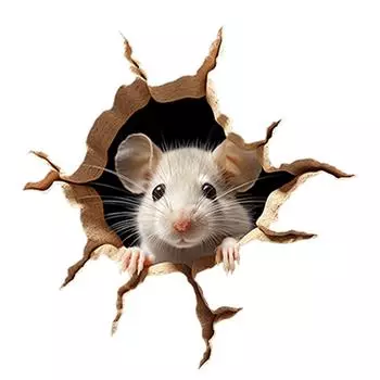 Наклейка на стену Маленькие мышки Наклейка на стену в виде мышиной норы - Реалистичные забавные милые мышки для дома Наклейка