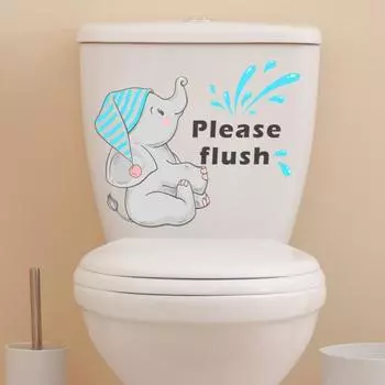 Наклейка на стену «Маленький слон» Наклейка на туалет Декоративная наклейка на стену в ванной комнате Легко