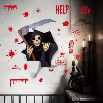 Наклейка на стену на Хэллоуин Плащ мертвого бога Скелет с серпом Наклейка на стену фестиваля A