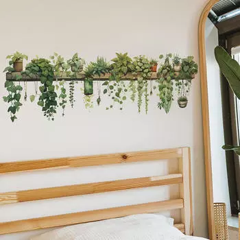 Наклейка на стену Подвесное растение Самоклеящиеся наклейки для домашнего декора Съемная наклейка Зеленая Аренда