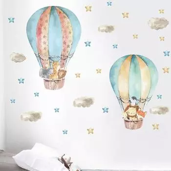 Наклейка на стену, привлекательная самоклеющаяся, изысканный мультяшный воздушный шар, наклейка на стену с животными, украшение дома 30x90cm синий