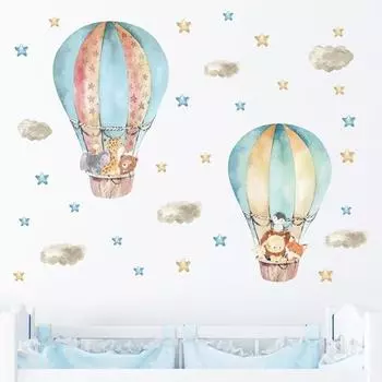 Наклейка на стену, привлекательная самоклеющаяся, изысканный мультяшный воздушный шар, наклейка на стену с животными