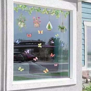 Наклейка на стену, яркий цвет, зеленый растительный узор, наклейка на окно, двусторонняя наклейка с принтом для украшения дома herbs