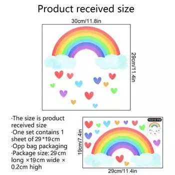 Наклейка на стену «Радуга в облаках и любви», светящаяся в темноте, наклейка для гостиной, самоклеящаяся декоративная наклейка на стену 1pcs