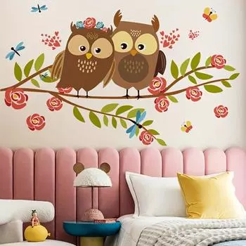 Наклейка на стену Романтическая любовь Сова Пара самоклеящиеся наклейки на стену Спальня Прихожая Гостиная Крыльцо Украшение дома Настенный декор Наклейки Owl Branch разноцветный