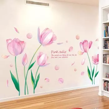 Наклейка на стену «Розовый тюльпан» для спальни, гостиной, телевизора, фона, стены, входа, магазина, украшения, самоклеящаяся виниловая наклейка 60x90cm розовый