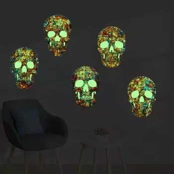 Наклейка на стену с черепом на Хэллоуин Yousheng, светящаяся в темноте, съемная, водонепроницаемая, ПВХ, самоклеящаяся, для домашнего офиса, ванной комнаты, настенное искусство, светящаяся декоративная наклейка A зелёный