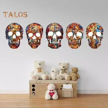 Наклейка на стену с черепом на Хэллоуин, светящаяся в темноте, съемная, водонепроницаемая, самоклеящаяся, для домашнего офиса, ванной комнаты, настенное искусство, светящаяся декоративная наклейка A зелёный