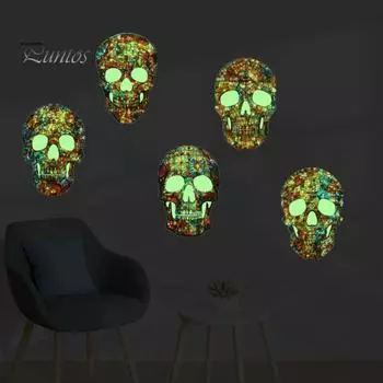 Наклейка на стену с черепом на Хэллоуин, светящаяся в темноте, съемная, водонепроницаемая, самоклеящаяся, для домашнего офиса, ванной комнаты, настенное искусство, светящаяся декоративная наклейка A зелёный