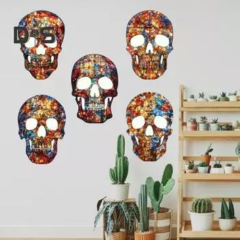 Наклейка на стену с черепом на Хэллоуин, светящаяся в темноте, съемная, водонепроницаемая, самоклеящаяся, для домашнего офиса, ванной комнаты, настенное искусство, светящаяся декоративная наклейка C зелёный