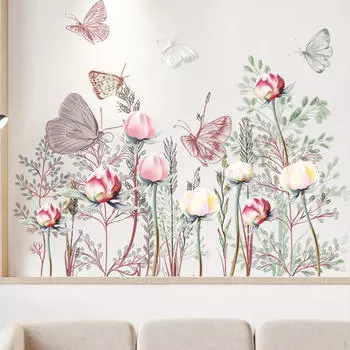 Наклейка на стену с цветами и бабочками, практичный элегантный декор для дома и кухни