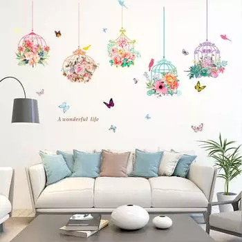 Наклейка на стену с цветком Fuji Toyya Bird Plant Green Стильное искусство Скандинавский интерьер