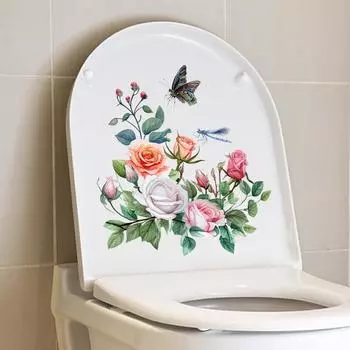 Наклейка на стену с изображением бабочки и цветка, крышка для унитаза, декоративные наклейки, съемные наклейки для унитаза 30x30cm