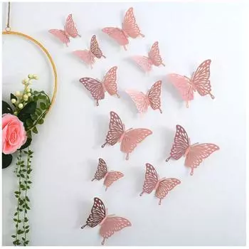 Наклейка на стену с изображением бабочки из розового золота, декор для вечеринки по случаю дня рождения, для девочек, с первым днем рождения, украшения для детей