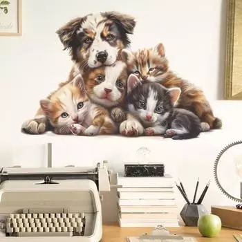 Наклейка на стену с изображением кошки и собаки, водонепроницаемая, самоклеящаяся, съемная, из ПВХ, для домашнего офиса, гостиной, детской спальни, настенное художественное украшение для домашних животных, наклейка