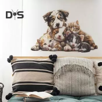 Наклейка на стену с изображением кошки и собаки, водонепроницаемая, самоклеящаяся, съемная, из ПВХ, для домашнего офиса, гостиной, детской спальни, настенное художественное украшение для домашних животных, наклейка коричневый