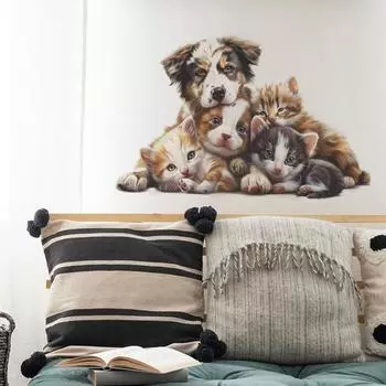 Наклейка на стену с изображением кошки и собаки, водонепроницаемая, самоклеящаяся, съемная, из ПВХ, для домашнего офиса, гостиной, детской спальни, настенное художественное украшение для домашних животных, наклейка коричневый