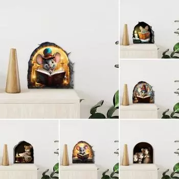 Наклейка на стену с изображением мыши, отклеивающаяся и приклеивающаяся, мультяшная наклейка с изображением мыши для чтения, водонепроницаемая самоклеящаяся наклейка для детской комнаты, класса, домашнего декора стен