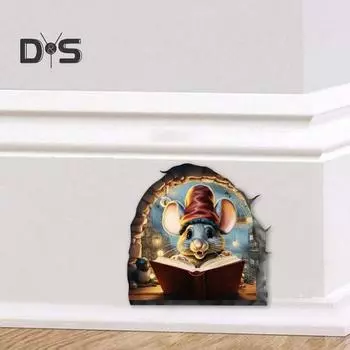 Наклейка на стену с изображением мыши, отклеивающаяся и приклеивающаяся, мультяшная наклейка с изображением мыши для чтения, водонепроницаемая самоклеящаяся наклейка для детской комнаты, класса, домашнего декора стен B