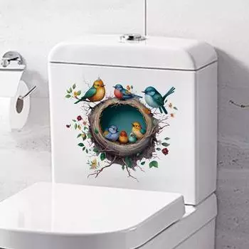 Наклейка на стену с изображением птичьего гнезда для ванной комнаты, водонепроницаемые наклейки для туалета 30x30cm