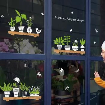 Наклейка на стену с изображением растений Наклейки на стеклянные окна кофейни