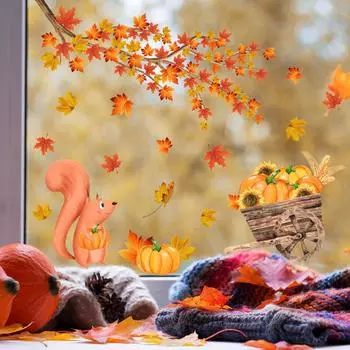 Наклейка на стену с изображением тыквы на День Благодарения, наклейка на электростатическое стекло, двухсторонняя визуальная декоративная наклейка на стену для детской комнаты, дома