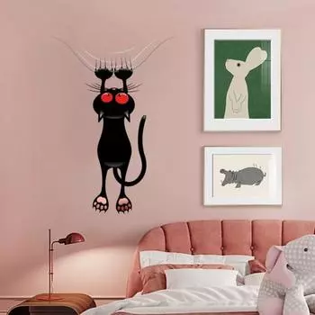 Наклейка на стену с красными глазами, котом, матовой поверхностью, украшение на стену автомобиля, самоклеющаяся, противоскользящая, съемная наклейка, отличная липкость чёрный