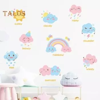 Наклейка на стену с мультяшным погодным выражением, декоративная, с прозрачным принтом, привлекательная детская гостиная, кабинет, украшение, настенная наклейка 30x90cm