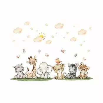 Наклейка на стену с мультяшным животным, зеброй, слоном, жирафом для детской комнаты, наклейки для детской комнаты, наклейки на стены для детской комнаты