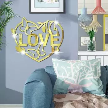 Наклейка на стену с зеркальной поверхностью, бесшовные легкие наклейки в форме сердца с любовью, наклейки на стену в форме сердца серебряный