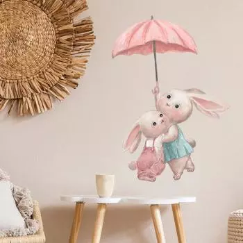Наклейка на стену, самоклеящаяся, против слез, с животным узором, декоративная, не выцветающая, мультяшный зонтик с маленьким кроликом, пасхальная наклейка для спальни, товары для дома A