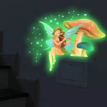 Наклейка на стену самоклеящаяся светящаяся в темноте ПВХ Волшебный гриб светящийся выключатель