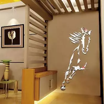 Наклейка на стену самоклеющаяся акриловая 3D скачущая лошадь животное гладкая наклейка серебряный