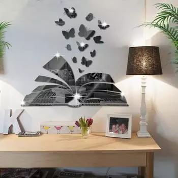 Наклейка на стену Самоклеющееся зеркало Акриловое 3D-зеркало-бабочка с визуальным эффектом на стене серебряный