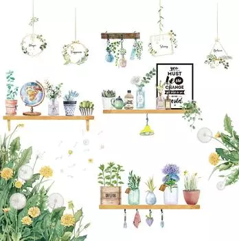 Наклейка на стену Стильный цветок одуванчика, дерево, растение в горшке, наклейка на обои, съемный водонепроницаемый ПВХ-материал, интерьерная наклейка «сделай сам»