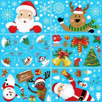 Наклейка на стену, ювелирные изделия, статические наклейки, окна, украшение, Санта, лось, наряд, новогодняя вечеринка, ПВХ, домашний рождественский стеклянный аксессуар с большой снежинкой 17