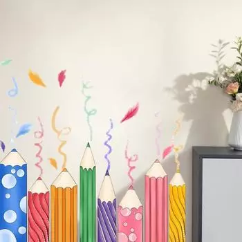 Наклейка на стену в детской комнате, цветной карандашный принт, самоклеящаяся, противоскользящая, отличная липкость, съемная