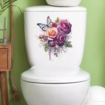 Наклейка на стену в виде бабочки в виде фиолетовой розы для туалета и ванной комнаты 25*29CM/fun-m96