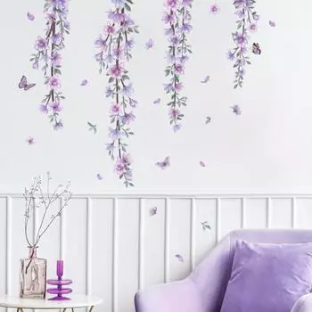 Наклейка на стену, водостойкая наклейка с цветком, самоклеющаяся цветная наклейка «сделай сам», красочная наклейка на стену для украшения дома, спальни фиолетовый