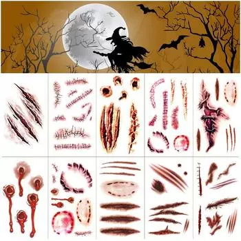 Наклейка на татуировку на Хэллоуин, шрамы, смешные, страшные, реалистичные шрамы, переносимые водой, водонепроницаемая имитационная наклейка 6*10.5CM