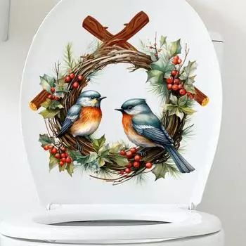 Наклейка на туалет Bird Berry Wreath Съемная самоклеящаяся водонепроницаемая ПВХ для гостиной и спальни C