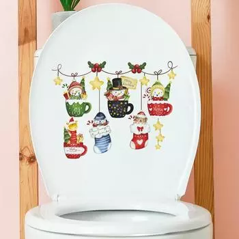 Наклейка на туалет, рождественский стиль, снеговик, красочный принт, самоклеющаяся, водонепроницаемая, противоскользящая, отличная