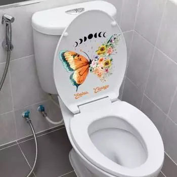 Наклейка на туалет с бабочками и цветами, водонепроницаемая, самоклеящаяся, съемная, из ПВХ, для гостиной, спальни, ванной комнаты, настенная художественная наклейка с изображением животных и цветов Butterfly