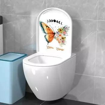 Наклейка на туалет с бабочками и цветами, водонепроницаемая, самоклеящаяся, съемная, из ПВХ, для гостиной, спальни, ванной комнаты