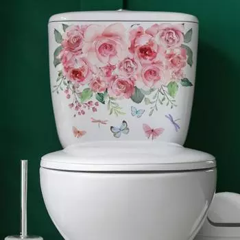 Наклейка на туалет с бабочками и розами, съемная самоклеящаяся водостойкая ПВХ-стена для гостиной